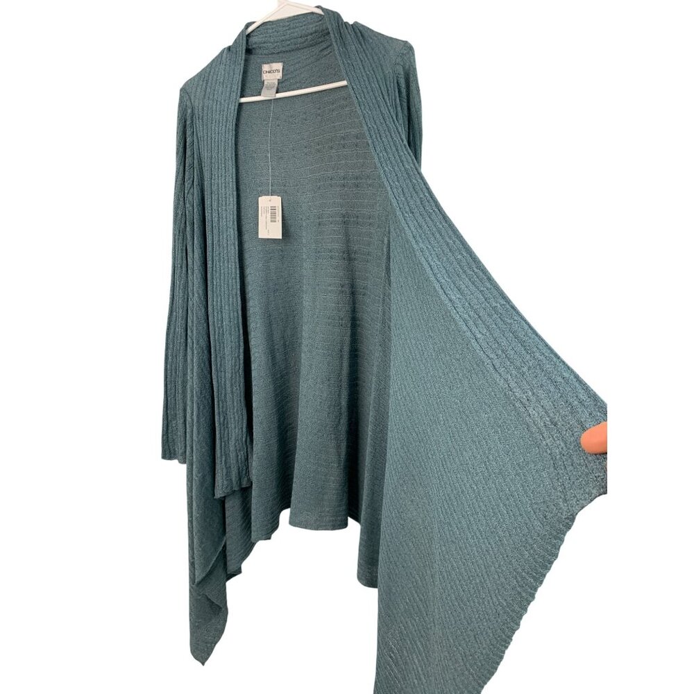 Chicos Shimmer Cable Cardigan Size M Riverwash Drape Open NWT